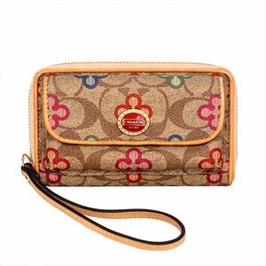 COACH Peyton Clover Signature Universal Zip Wallet EUC